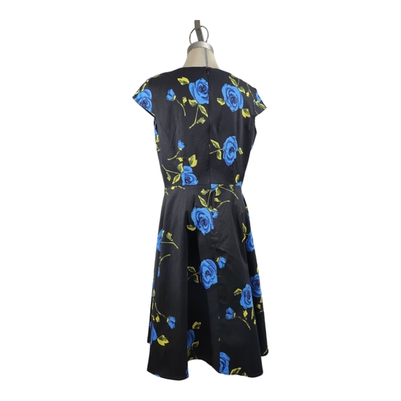 Dress Tells Luxury midi dress black with flower pattern Flare Dress Size XL - Picture 8 of 10